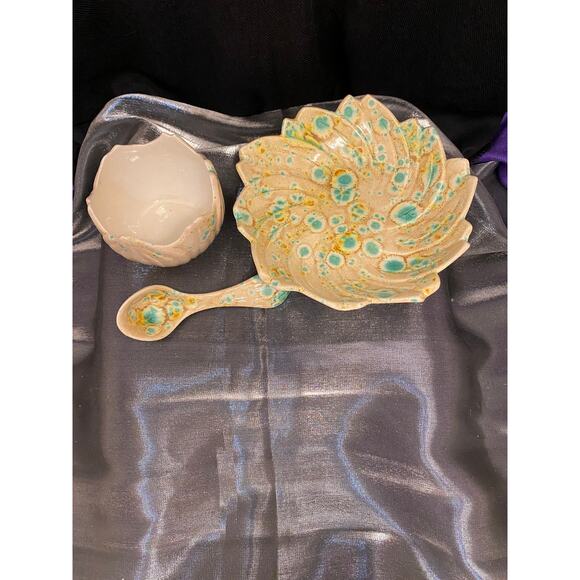 Handmade, Art Pottery Condiment Serving Set, Three (3) pieces Trippy Hippie  EUC - Picture 7 of 10